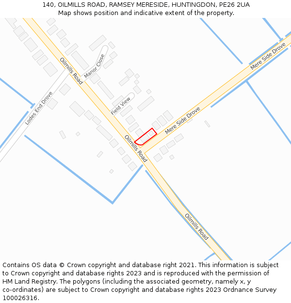 140, OILMILLS ROAD, RAMSEY MERESIDE, HUNTINGDON, PE26 2UA: Location map and indicative extent of plot