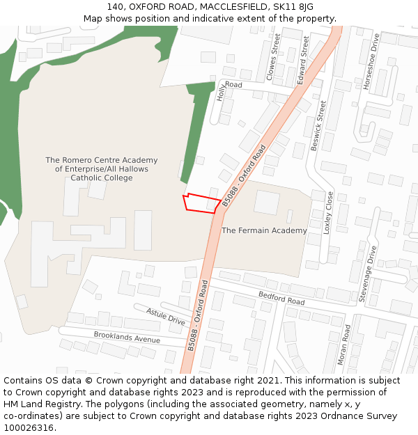 140, OXFORD ROAD, MACCLESFIELD, SK11 8JG: Location map and indicative extent of plot