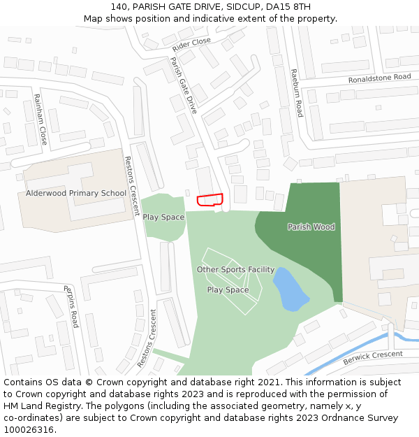140, PARISH GATE DRIVE, SIDCUP, DA15 8TH: Location map and indicative extent of plot