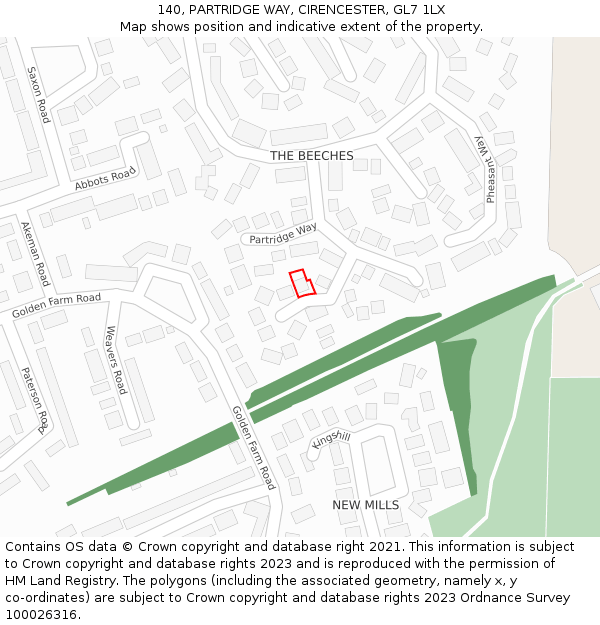 140, PARTRIDGE WAY, CIRENCESTER, GL7 1LX: Location map and indicative extent of plot