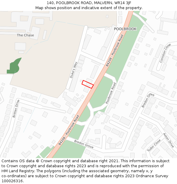 140, POOLBROOK ROAD, MALVERN, WR14 3JF: Location map and indicative extent of plot