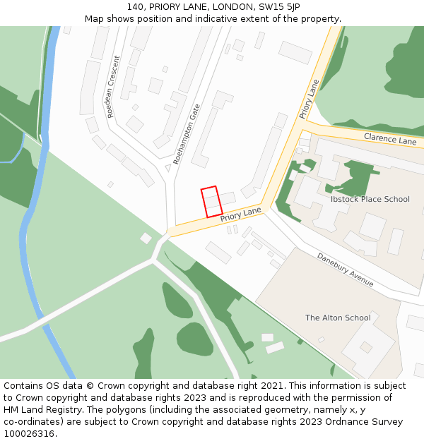 140, PRIORY LANE, LONDON, SW15 5JP: Location map and indicative extent of plot