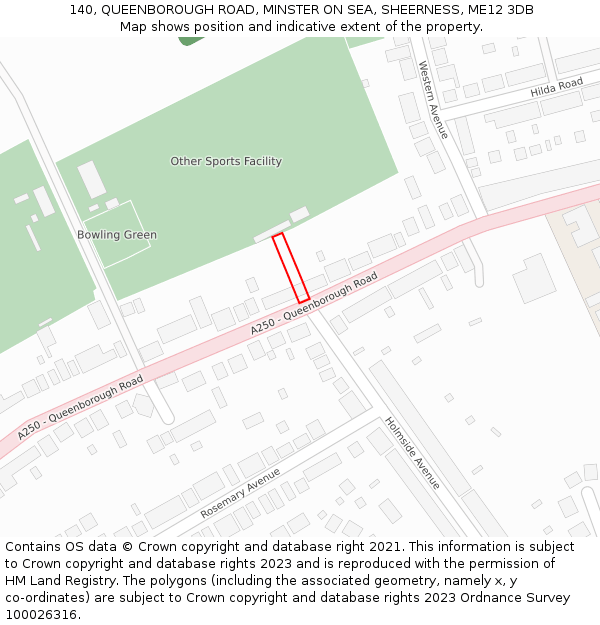 140, QUEENBOROUGH ROAD, MINSTER ON SEA, SHEERNESS, ME12 3DB: Location map and indicative extent of plot