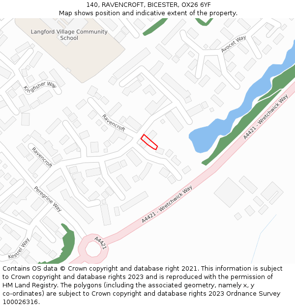 140, RAVENCROFT, BICESTER, OX26 6YF: Location map and indicative extent of plot