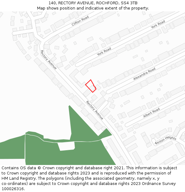 140, RECTORY AVENUE, ROCHFORD, SS4 3TB: Location map and indicative extent of plot