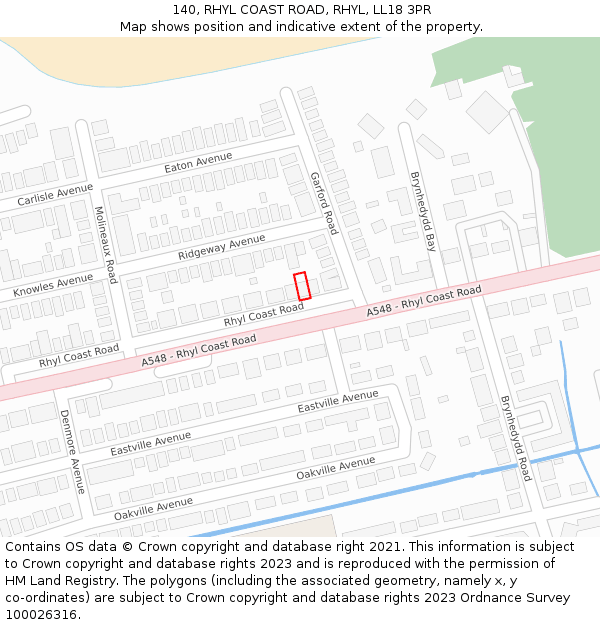 140, RHYL COAST ROAD, RHYL, LL18 3PR: Location map and indicative extent of plot