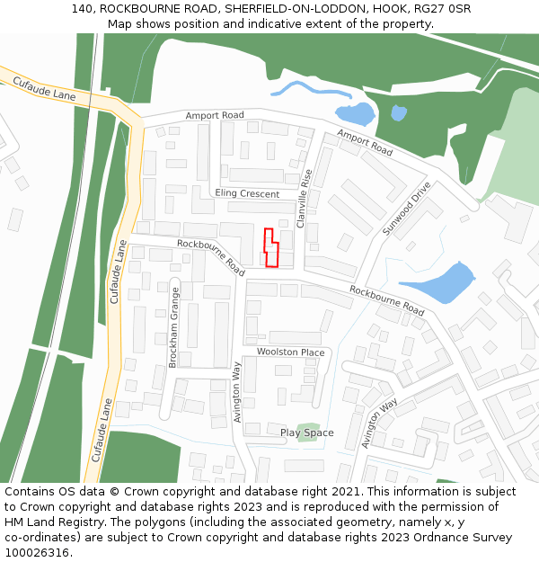 140, ROCKBOURNE ROAD, SHERFIELD-ON-LODDON, HOOK, RG27 0SR: Location map and indicative extent of plot