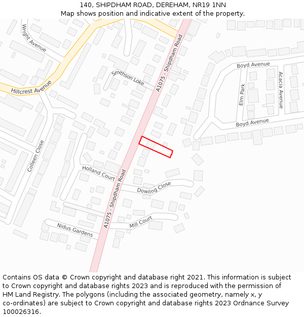 140, SHIPDHAM ROAD, DEREHAM, NR19 1NN: Location map and indicative extent of plot