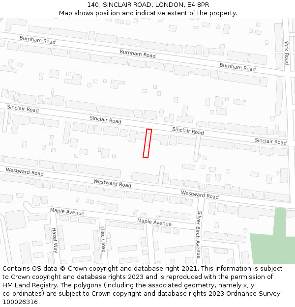 140, SINCLAIR ROAD, LONDON, E4 8PR: Location map and indicative extent of plot