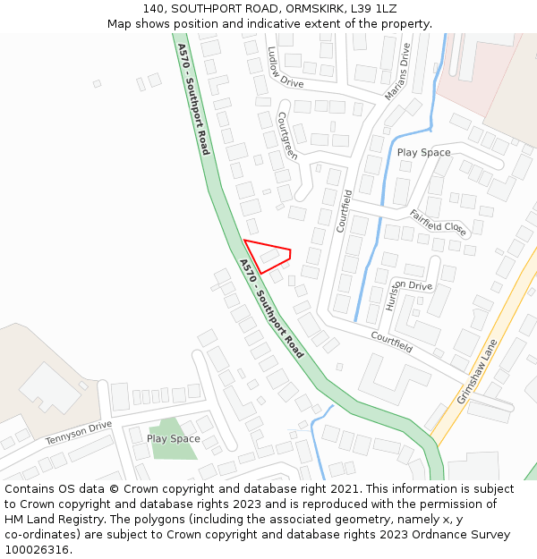 140, SOUTHPORT ROAD, ORMSKIRK, L39 1LZ: Location map and indicative extent of plot