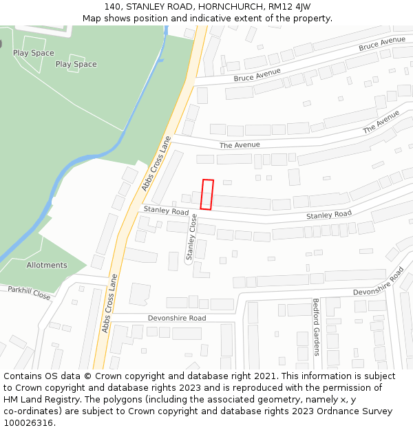 140, STANLEY ROAD, HORNCHURCH, RM12 4JW: Location map and indicative extent of plot
