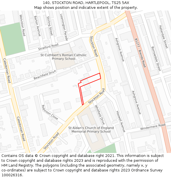 140, STOCKTON ROAD, HARTLEPOOL, TS25 5AX: Location map and indicative extent of plot