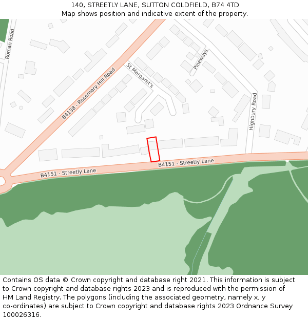 140, STREETLY LANE, SUTTON COLDFIELD, B74 4TD: Location map and indicative extent of plot