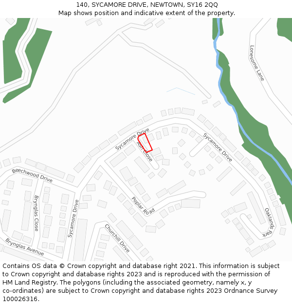 140, SYCAMORE DRIVE, NEWTOWN, SY16 2QQ: Location map and indicative extent of plot