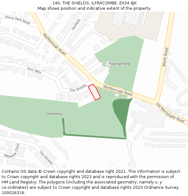 140, THE SHIELDS, ILFRACOMBE, EX34 8JX: Location map and indicative extent of plot