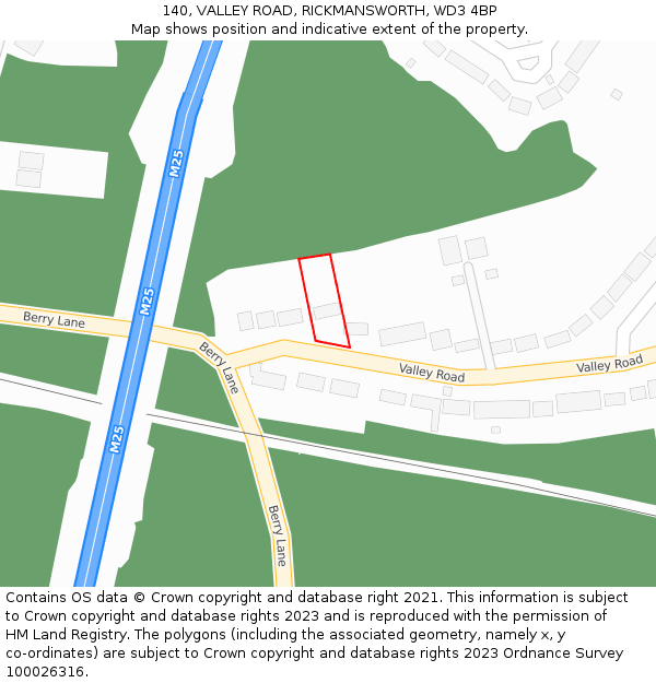 140, VALLEY ROAD, RICKMANSWORTH, WD3 4BP: Location map and indicative extent of plot