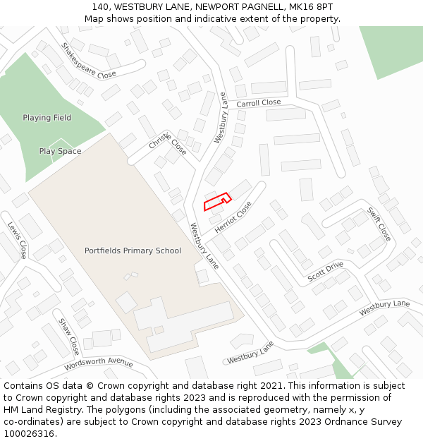 140, WESTBURY LANE, NEWPORT PAGNELL, MK16 8PT: Location map and indicative extent of plot