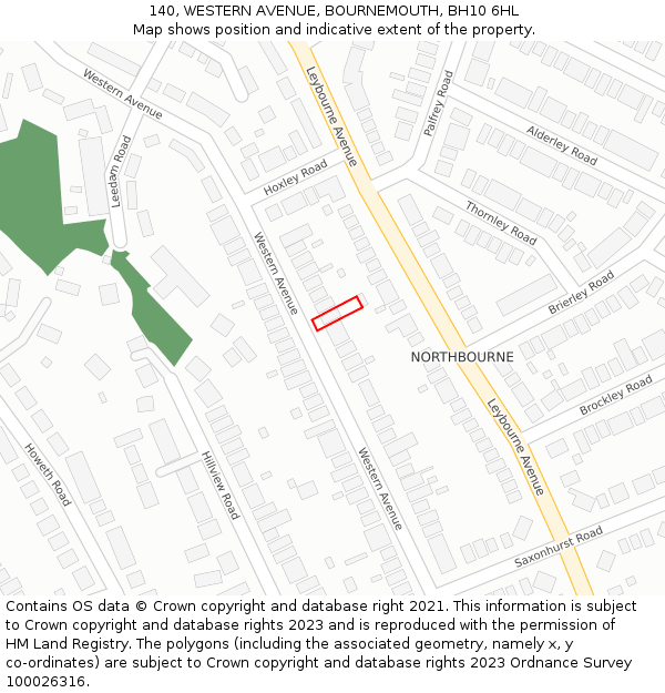 140, WESTERN AVENUE, BOURNEMOUTH, BH10 6HL: Location map and indicative extent of plot