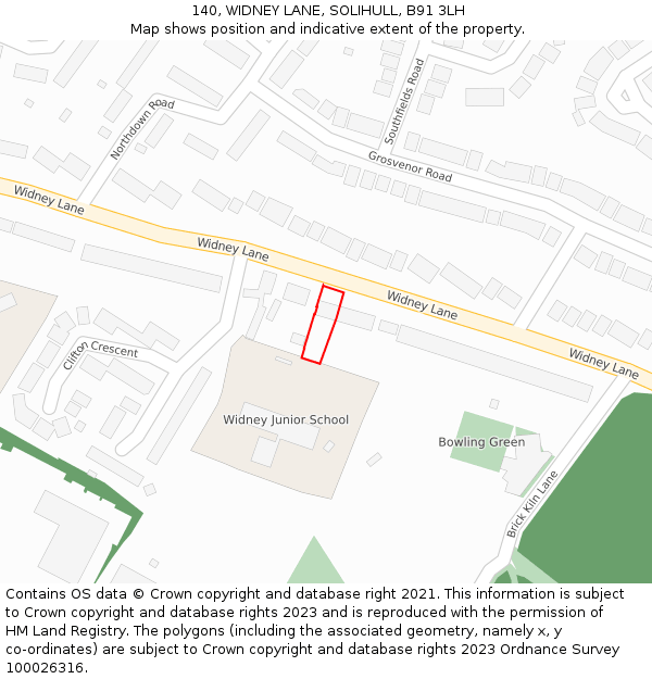 140, WIDNEY LANE, SOLIHULL, B91 3LH: Location map and indicative extent of plot