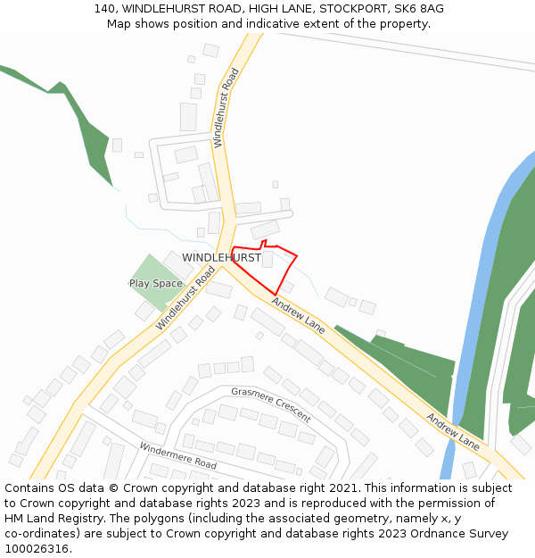 140, WINDLEHURST ROAD, HIGH LANE, STOCKPORT, SK6 8AG: Location map and indicative extent of plot