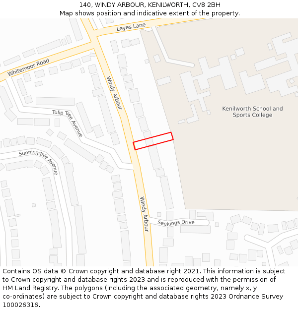 140, WINDY ARBOUR, KENILWORTH, CV8 2BH: Location map and indicative extent of plot