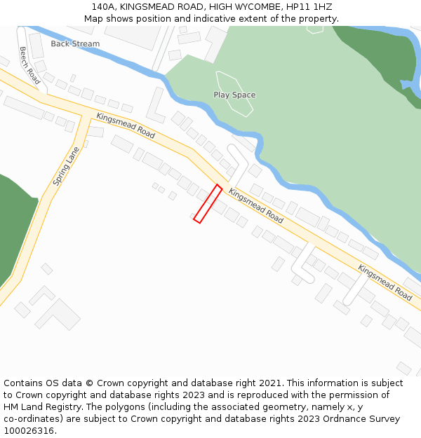 140A, KINGSMEAD ROAD, HIGH WYCOMBE, HP11 1HZ: Location map and indicative extent of plot