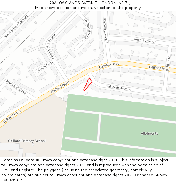 140A, OAKLANDS AVENUE, LONDON, N9 7LJ: Location map and indicative extent of plot