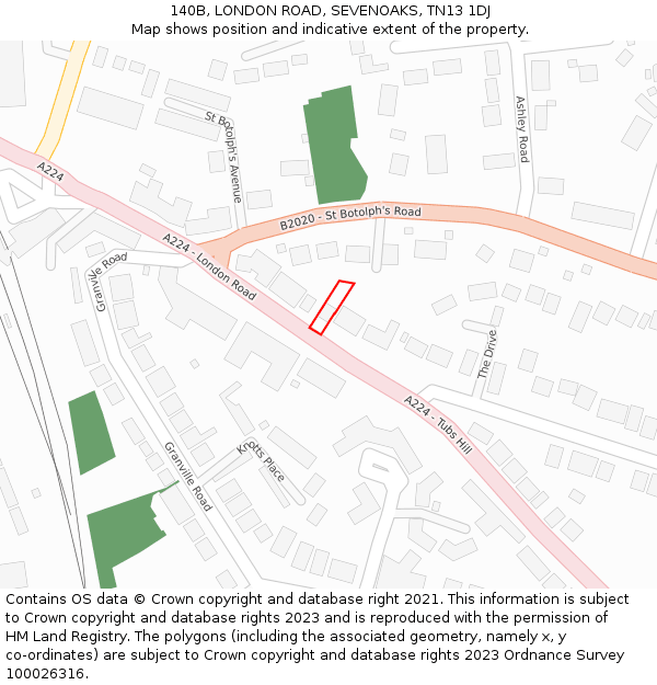 140B, LONDON ROAD, SEVENOAKS, TN13 1DJ: Location map and indicative extent of plot