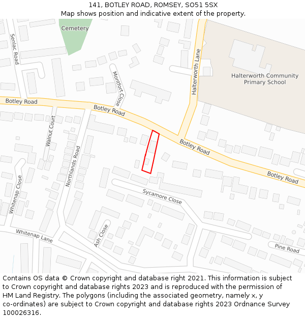 141, BOTLEY ROAD, ROMSEY, SO51 5SX: Location map and indicative extent of plot