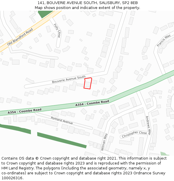 141, BOUVERIE AVENUE SOUTH, SALISBURY, SP2 8EB: Location map and indicative extent of plot