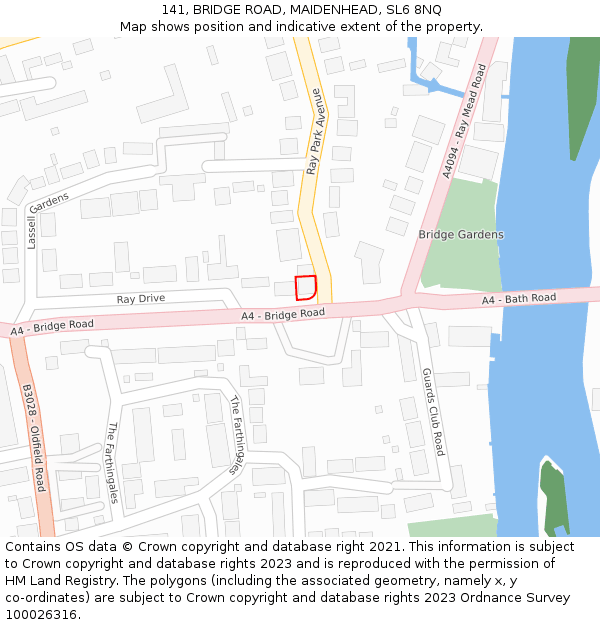 141, BRIDGE ROAD, MAIDENHEAD, SL6 8NQ: Location map and indicative extent of plot