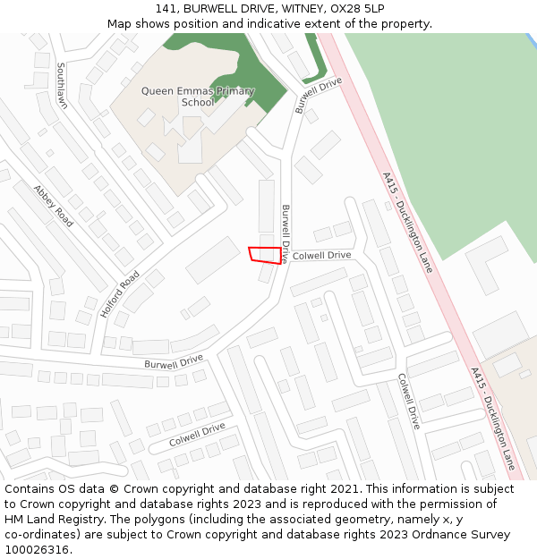 141, BURWELL DRIVE, WITNEY, OX28 5LP: Location map and indicative extent of plot