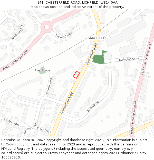 141, CHESTERFIELD ROAD, LICHFIELD, WS14 0AA: Location map and indicative extent of plot