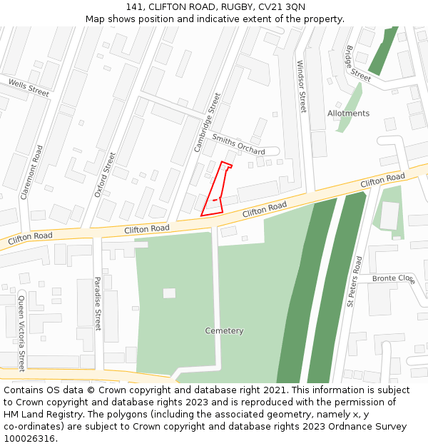 141, CLIFTON ROAD, RUGBY, CV21 3QN: Location map and indicative extent of plot