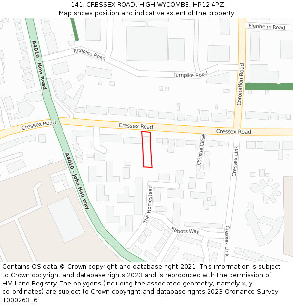 141, CRESSEX ROAD, HIGH WYCOMBE, HP12 4PZ: Location map and indicative extent of plot