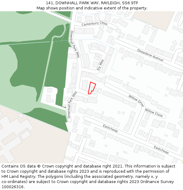 141, DOWNHALL PARK WAY, RAYLEIGH, SS6 9TP: Location map and indicative extent of plot