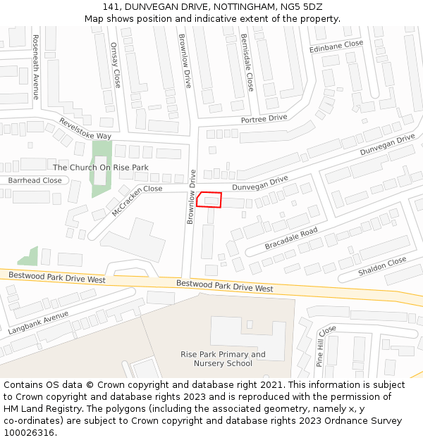 141, DUNVEGAN DRIVE, NOTTINGHAM, NG5 5DZ: Location map and indicative extent of plot