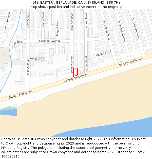 141, EASTERN ESPLANADE, CANVEY ISLAND, SS8 7HY: Location map and indicative extent of plot