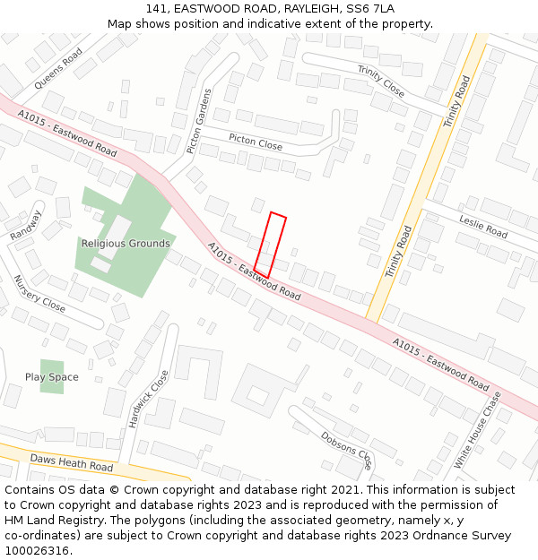 141, EASTWOOD ROAD, RAYLEIGH, SS6 7LA: Location map and indicative extent of plot