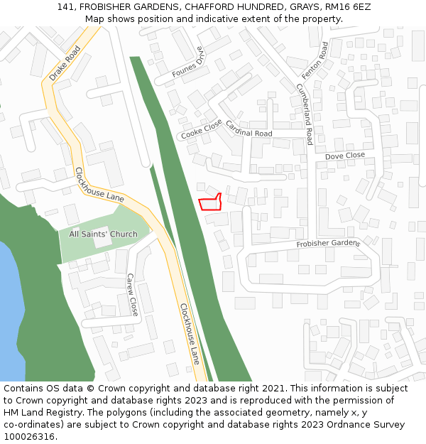 141, FROBISHER GARDENS, CHAFFORD HUNDRED, GRAYS, RM16 6EZ: Location map and indicative extent of plot