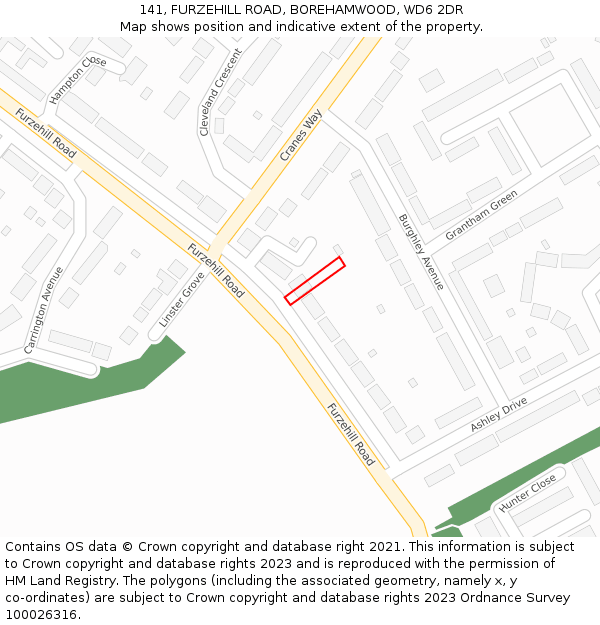 141, FURZEHILL ROAD, BOREHAMWOOD, WD6 2DR: Location map and indicative extent of plot