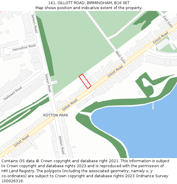 141, GILLOTT ROAD, BIRMINGHAM, B16 0ET: Location map and indicative extent of plot