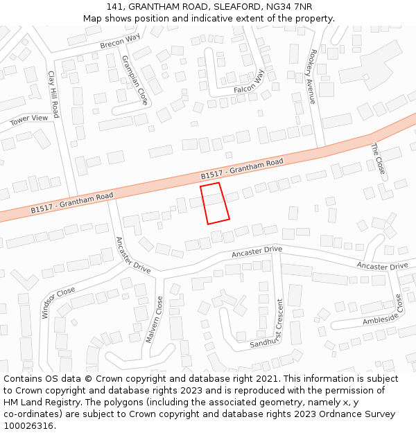 141, GRANTHAM ROAD, SLEAFORD, NG34 7NR: Location map and indicative extent of plot