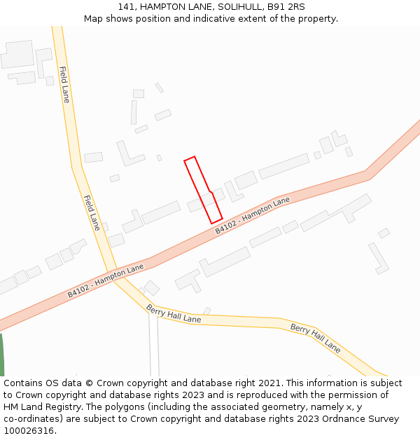 141, HAMPTON LANE, SOLIHULL, B91 2RS: Location map and indicative extent of plot