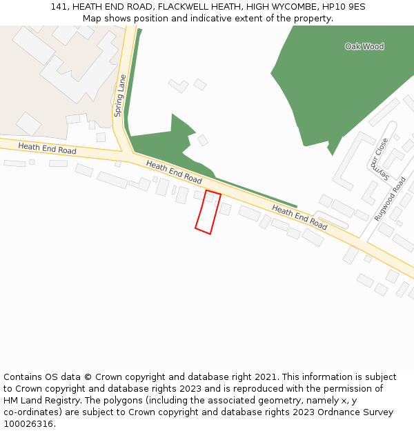 141, HEATH END ROAD, FLACKWELL HEATH, HIGH WYCOMBE, HP10 9ES: Location map and indicative extent of plot