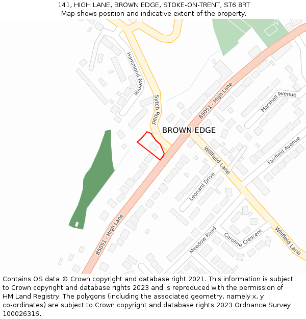 141, HIGH LANE, BROWN EDGE, STOKE-ON-TRENT, ST6 8RT: Location map and indicative extent of plot