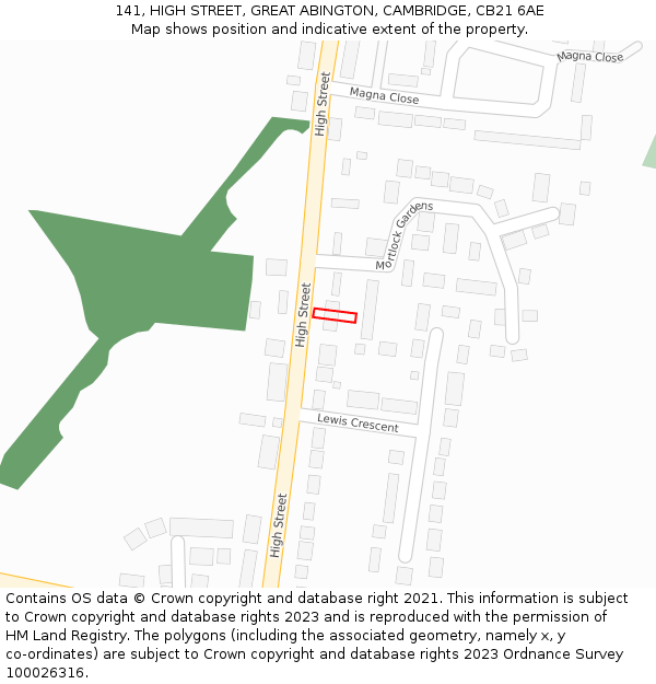 141, HIGH STREET, GREAT ABINGTON, CAMBRIDGE, CB21 6AE: Location map and indicative extent of plot