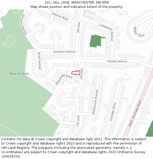 141, HILL LANE, MANCHESTER, M9 6PW: Location map and indicative extent of plot