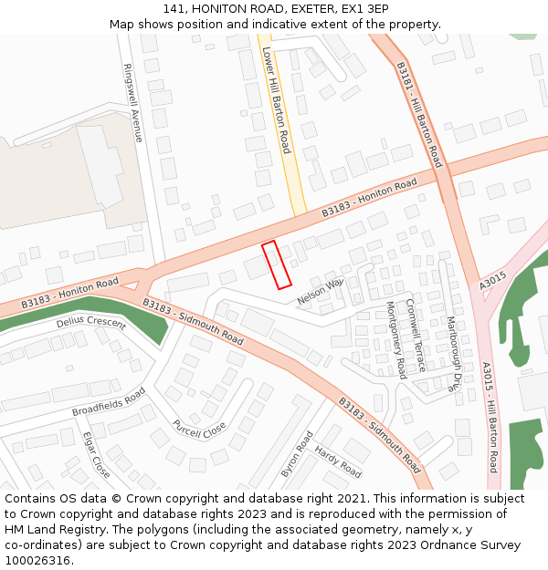 141, HONITON ROAD, EXETER, EX1 3EP: Location map and indicative extent of plot