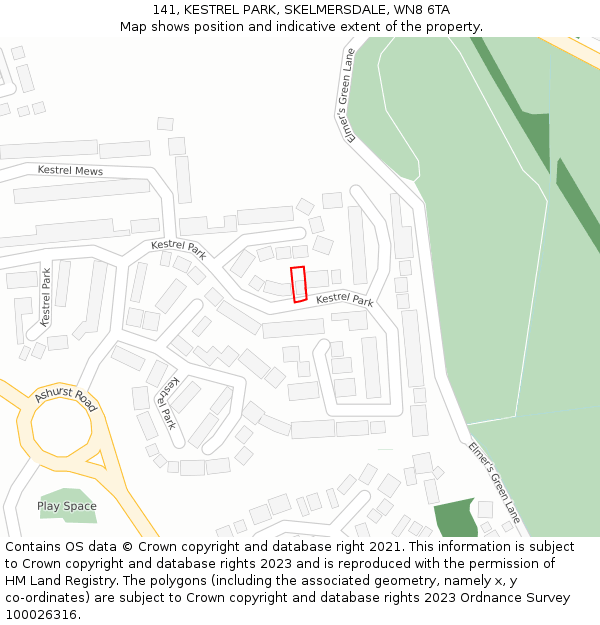141, KESTREL PARK, SKELMERSDALE, WN8 6TA: Location map and indicative extent of plot